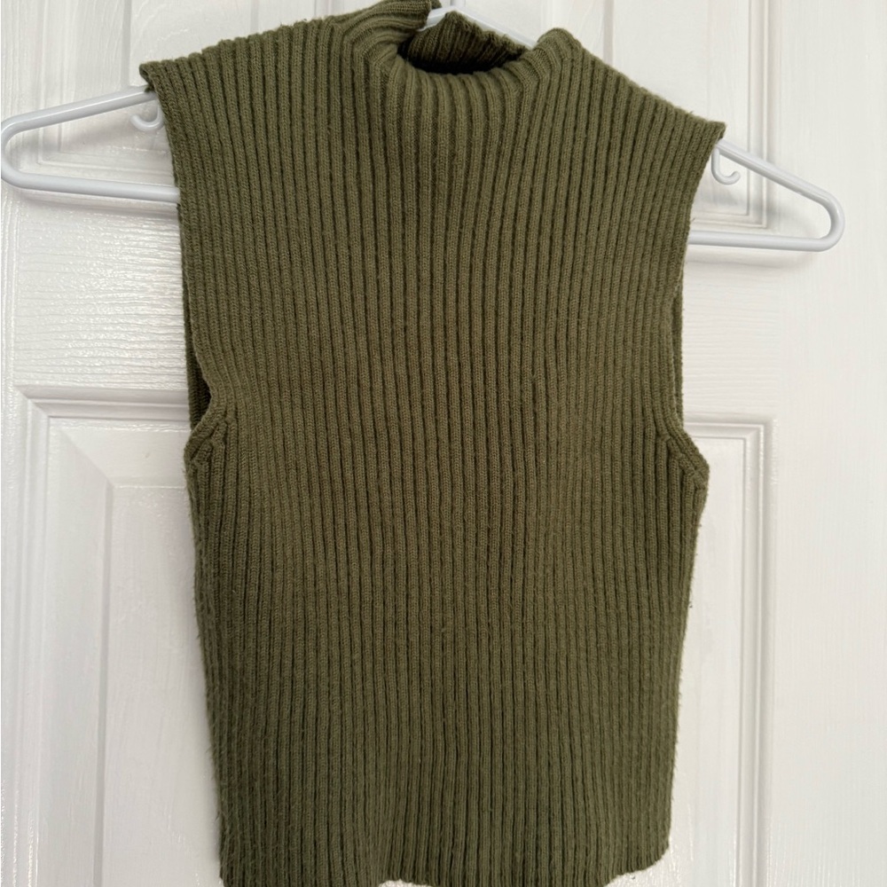 Zara Olive Green Ribbed Knit Top
